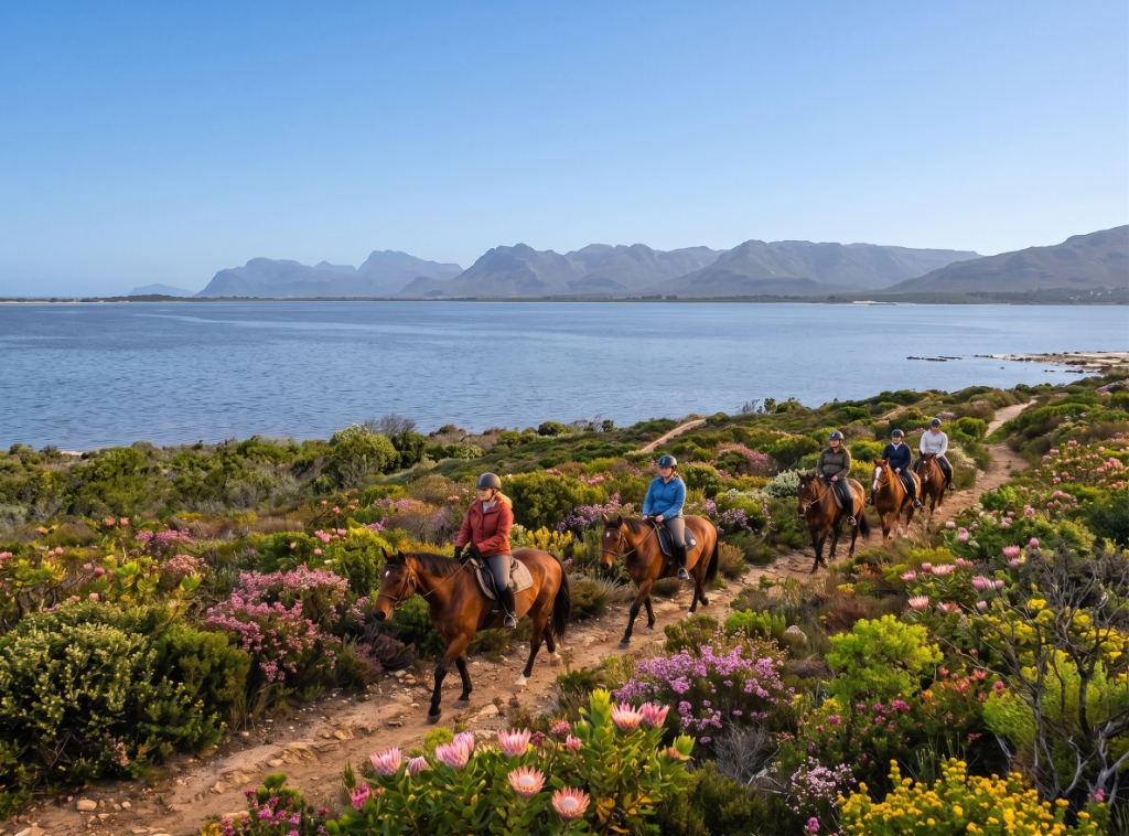 Guided horseback trails along the Botrivier Lagoon